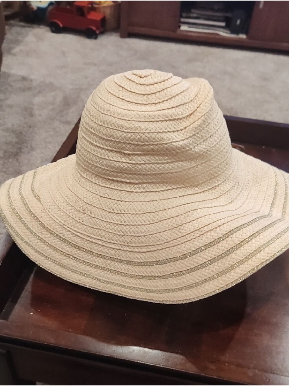 Hat Attack Cream Braided Sun Hat with Green Stripe Accent - Picture 5 of 5